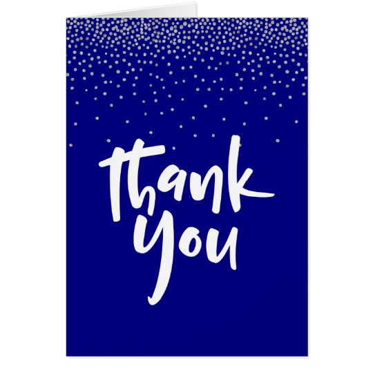 Silver Confetti OverNavy 2, Modern Thank You Card
