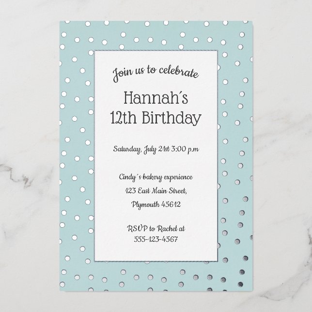 silver confetti pastel blue birthday postcard (Front)