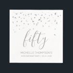 Silver Confetti Personalised 50th Birthday Party Napkin<br><div class="desc">Help them celebrate their 50th birthday in style with this simple but elegant design, featuring faux silver triangular confetti sifting down on the word "fifty" in stylish silver grey handwriting font. Personalise it with the name of the honoree in silver grey sans serif font, along with the occasion and date...</div>
