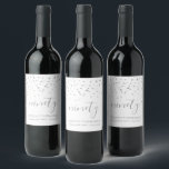 Silver Confetti Personalised 90th Birthday Wine Label<br><div class="desc">Help her celebrate her 90th birthday in style with this simple but elegant design, featuring faux silver triangular confetti sifting down on the word "ninety" in stylish silver grey handwriting font. Personalise it with the name of the honoree in silver grey sans serif font, along with the occasion and date...</div>