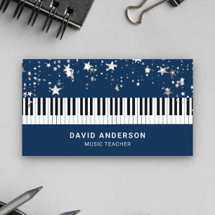 Silver Confetti Piano Keyboard Musician Pianist Business Card