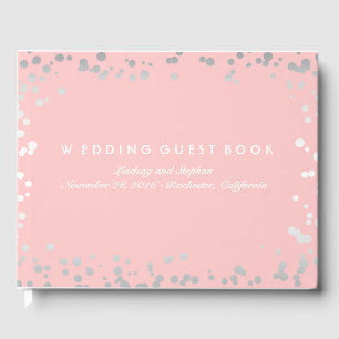 Silver Confetti Pink Blush Elegant Wedding Guest Book