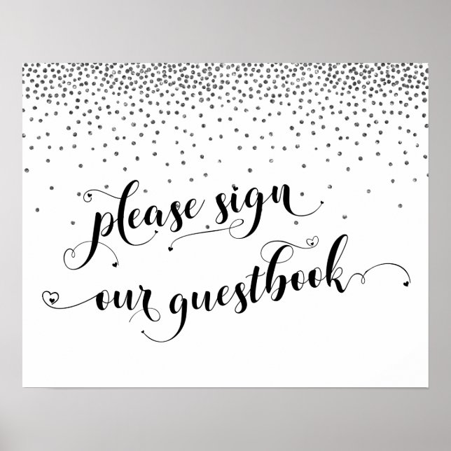 Silver Confetti Please Sign Our Guestbook Sign (Front)