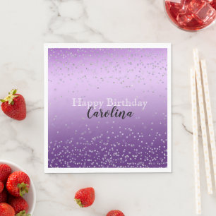 Silver Confetti Purple Ombre name Napkin
