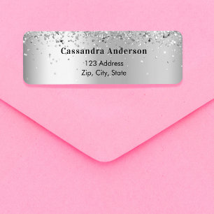 Silver confetti return address label