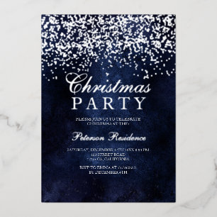 Silver confetti snowflakes navy blue Christmas Foil Holiday Card