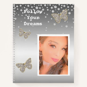 Silver Confetti Sparkle Your Photo Personalised  Notebook