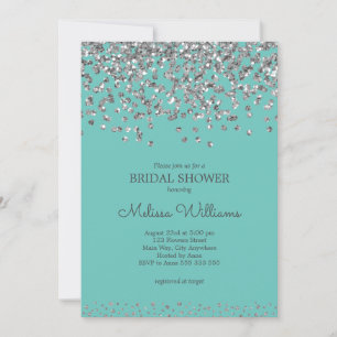 Silver Confetti Teal Elegant Modern Bridal Shower Invitation