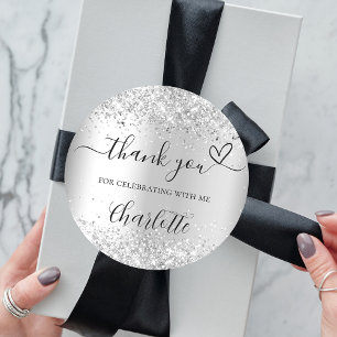 Silver confetti thank you  classic round sticker
