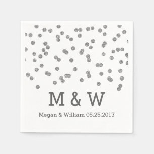 Silver Confetti Wedding Monogram Napkin