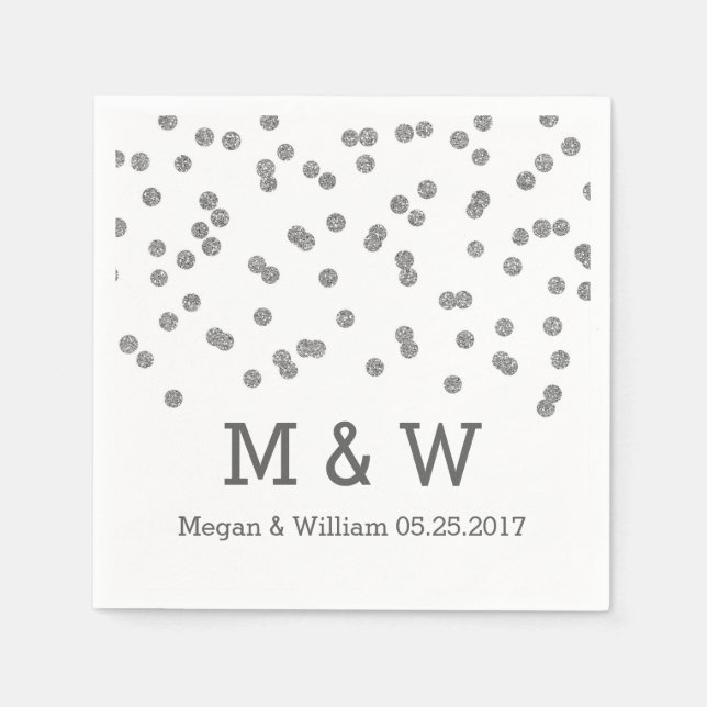 Silver Confetti Wedding Monogram Napkin (Front)