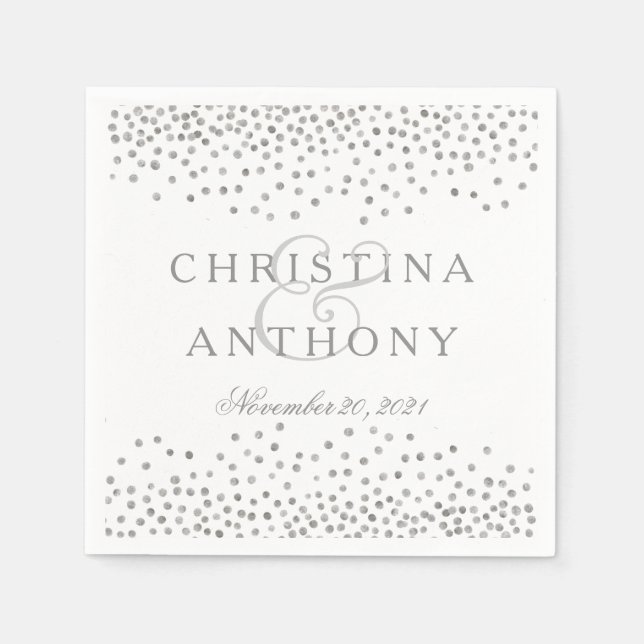 Silver Confetti Wedding Personalised Napkin (Front)