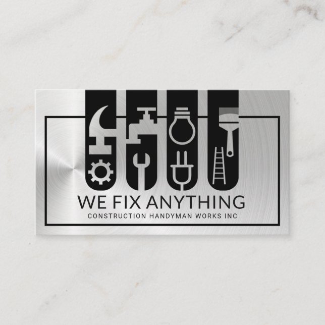 Silver Construction Tool Banners Business Card (Front)