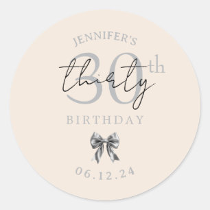 Silver Coquette Bow 30th Birthday Party Champagne Classic Round Sticker