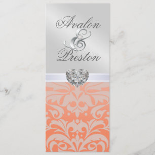 Silver Coral Diamond Damask Wedding Invitation