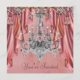 Silver Coral Pink Chandelier Party Invitation
