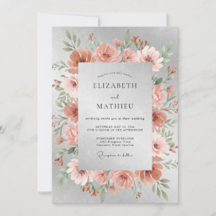 Silver Coral Ranunculus Eucalyptus Wedding Invitation