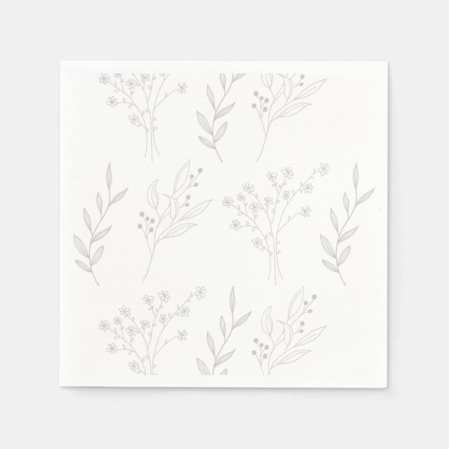 Silver Corner Floral Boho Wedding Napkin (Front)