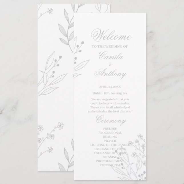 Silver Corner Floral Boho Wedding Programme (Front/Back)