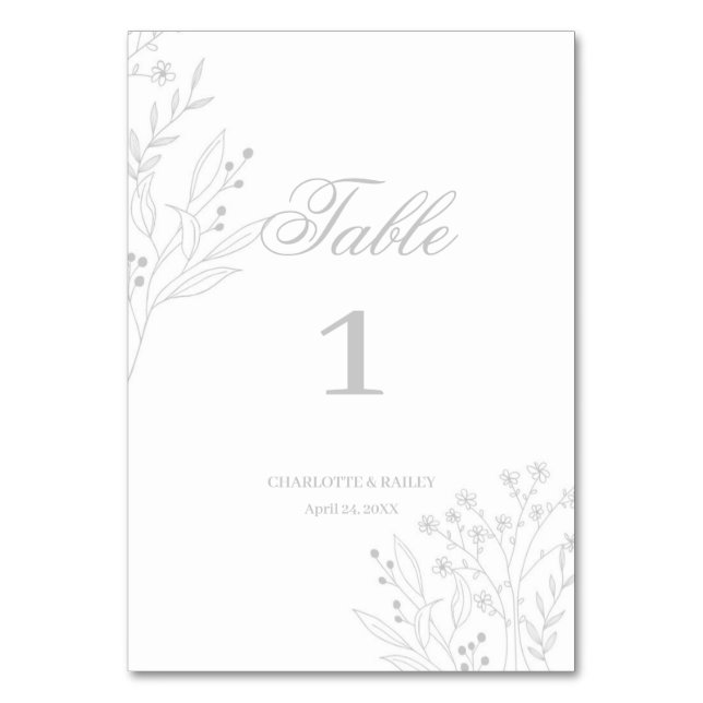 Silver Corner Floral Boho Wedding Table Number (Front)