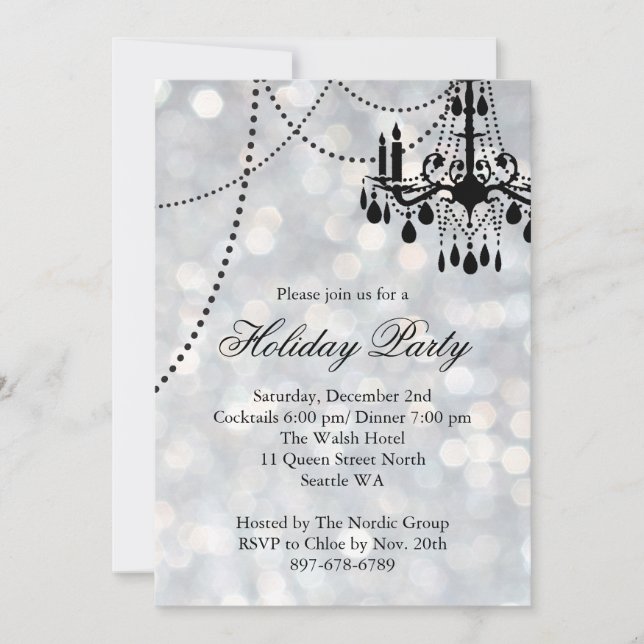 Silver Corporate Chandelier Holiday Party Invite (Front)