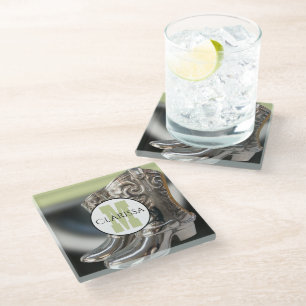 Silver Cowgirl Boots Personalised Country Monogram Glass Coaster
