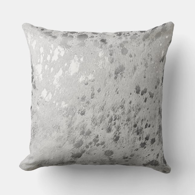Silver Cowhide Modern Metallic  Cushion (Front)
