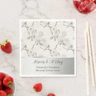Silver Cream Black Fall Flowers Wedding Napkin