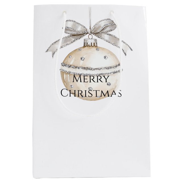 Silver Cream Bows Ornaments Christmas Medium Gift Bag (Front)