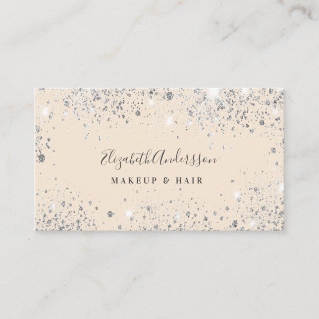Silver cream glitter dust makeup hair beauty business card (Front)