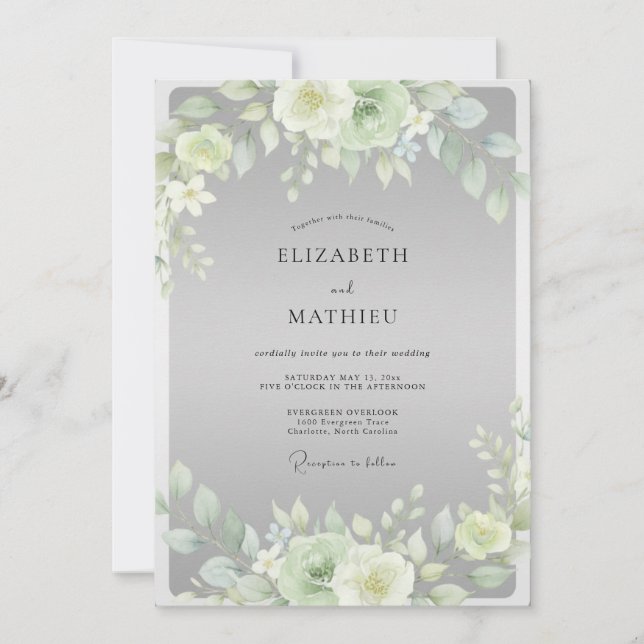 Silver Cream Leafy Wedding Invitation (Front)