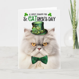 Silver Cream Persian Cat St CATrick's Day Holiday Card