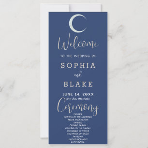 Silver Crescent Moon Dark Blue Wedding Program