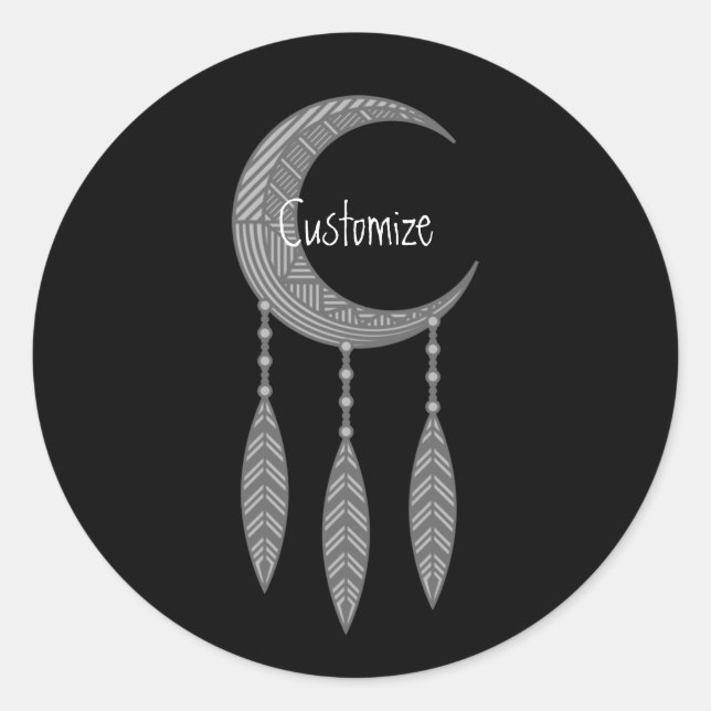 Silver Crescent Moon Feathers Thunder_Cove Classic Round Sticker (Front)