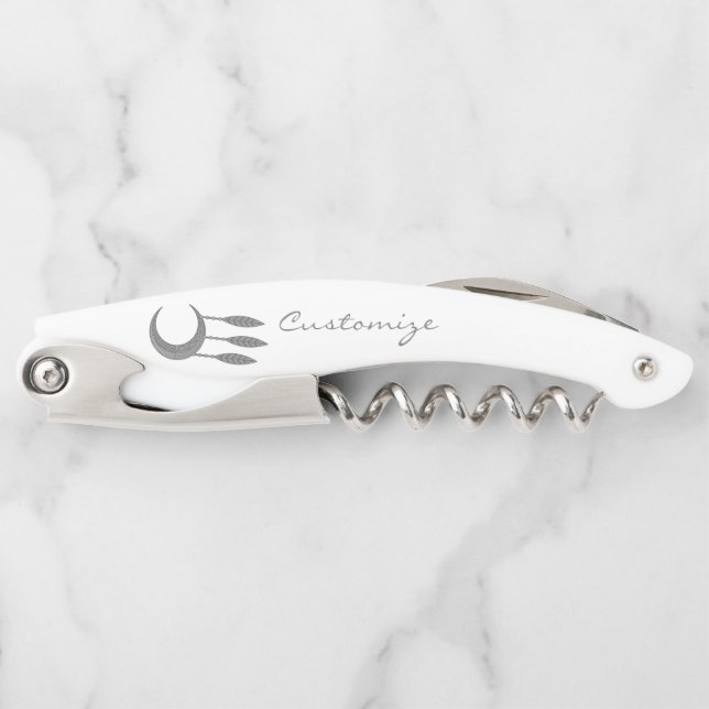 Silver Crescent Moon Feathers Thunder_Cove Corkscrew (Front)