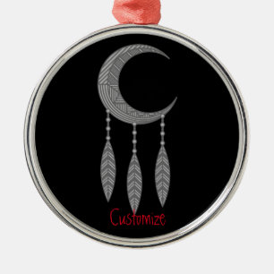 Silver Crescent Moon Feathers Thunder_Cove Metal Tree Decoration