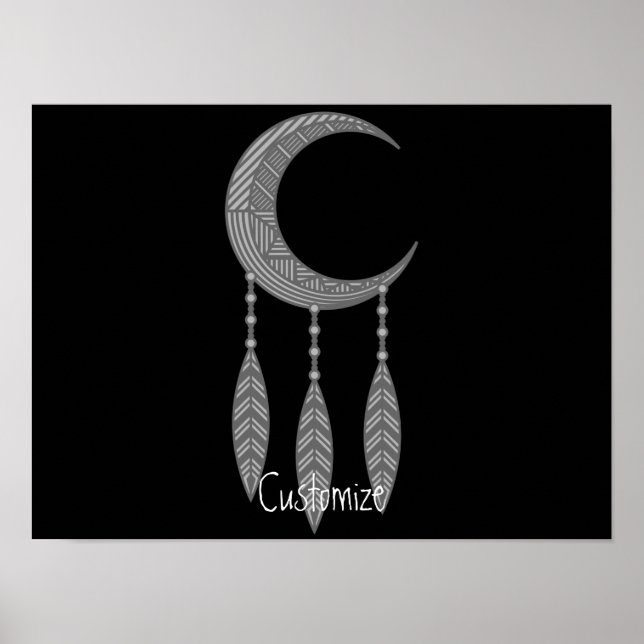 Silver Crescent Moon Feathers Thunder_Cove Poster (Front)