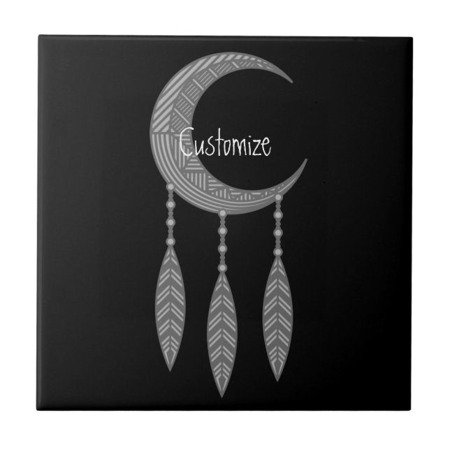 Silver Crescent Moon Feathers Thunder_Cove Tile (Front)