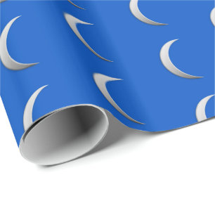 Silver crescent moons - cobalt blue background wrapping paper