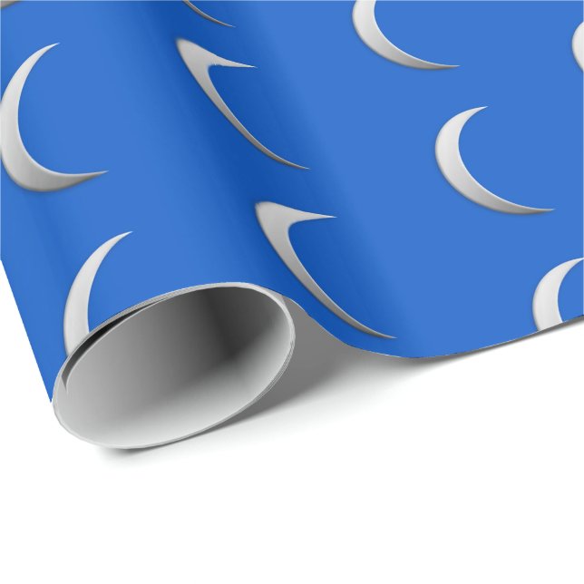 Silver crescent moons - cobalt blue background wrapping paper (Roll Corner)