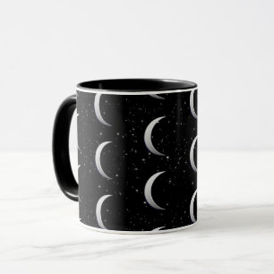 Silver crescent moons - starry background mug