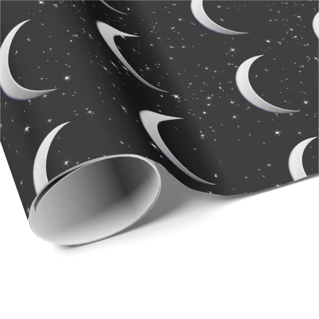 Silver crescent moons - starry background wrapping paper (Roll Corner)