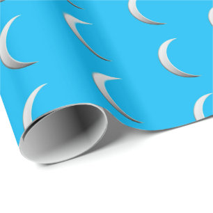 Silver crescent moons - turquoise background wrapping paper