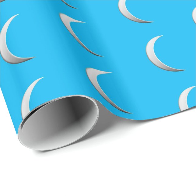 Silver crescent moons - turquoise background wrapping paper (Roll Corner)