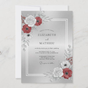Silver Crimson Blossom Wedding Invitation