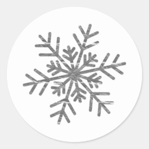 Silver Crinkle Winter Wonderland Snowflake Elegant Classic Round Sticker