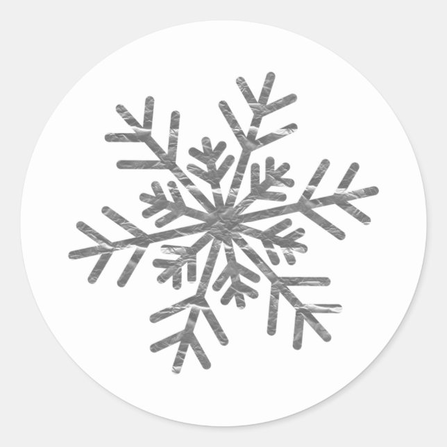 Silver Crinkle Winter Wonderland Snowflake Elegant Classic Round Sticker (Front)