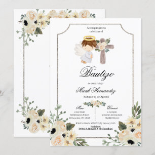 Silver Cross Mi Bautizo Floral Invitacion Invitation