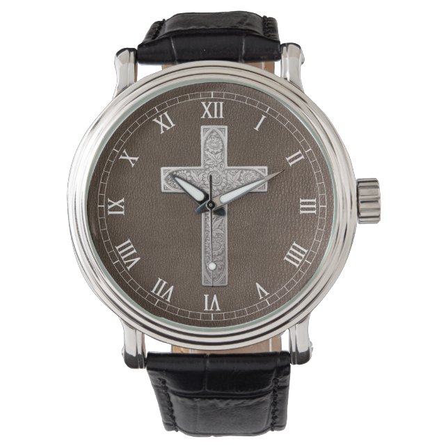 Silver Cross Roman Numeric Face Plate Watch (Front)