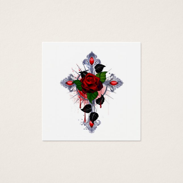 Silver Cross with a Red Rose (Front)